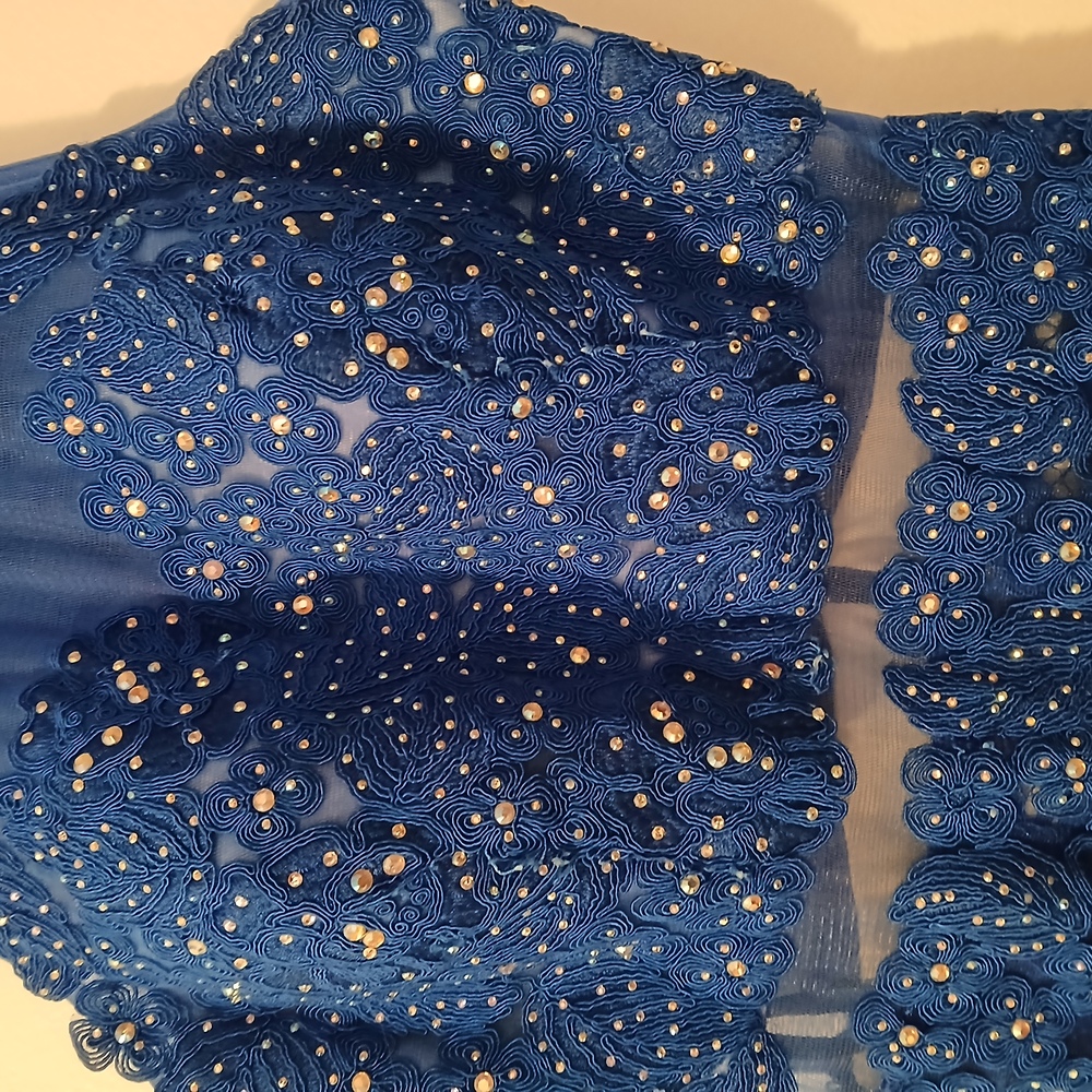 Anny Lee Blue Sequined Lace Wedding Prom Cocktail Evening Gown Dress Small - Picture 14 of 15